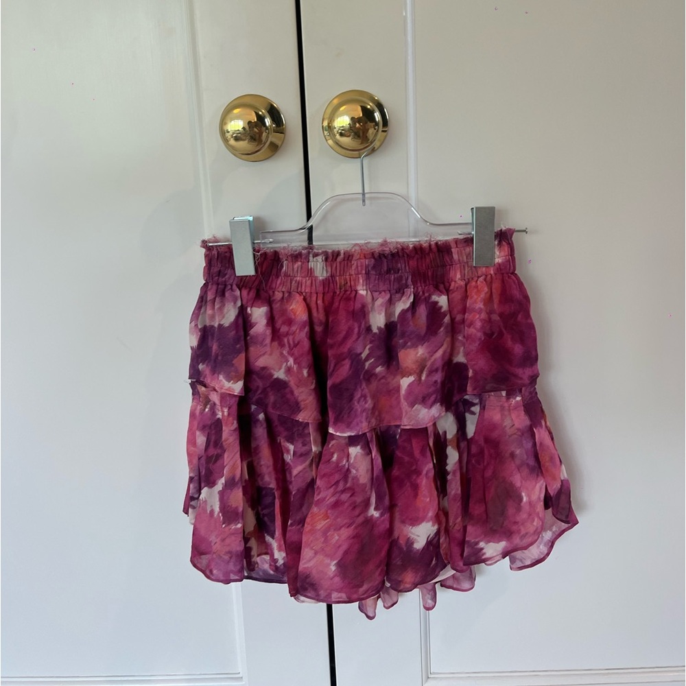 XS Love shack fancy mini ruffle skirt pink floral